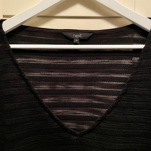 Black NEXT V Neck 3/4 Sleeve Sheer Sweater Size UK 18 - Picture 2 of 3